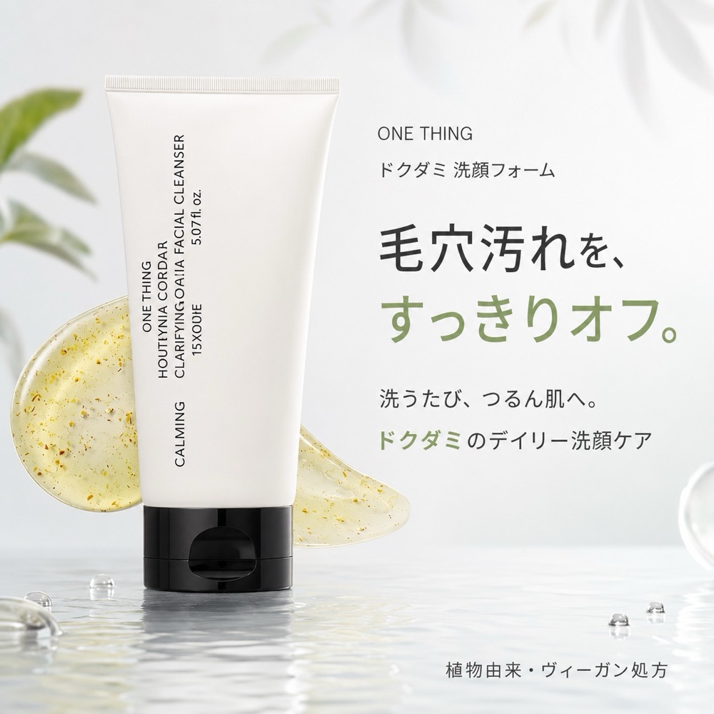シカ(CICA)成分のツボクサをイメージした緑の植物と、韓国コスメのトナー・セラム・シートマスクを並べたフラットレイ